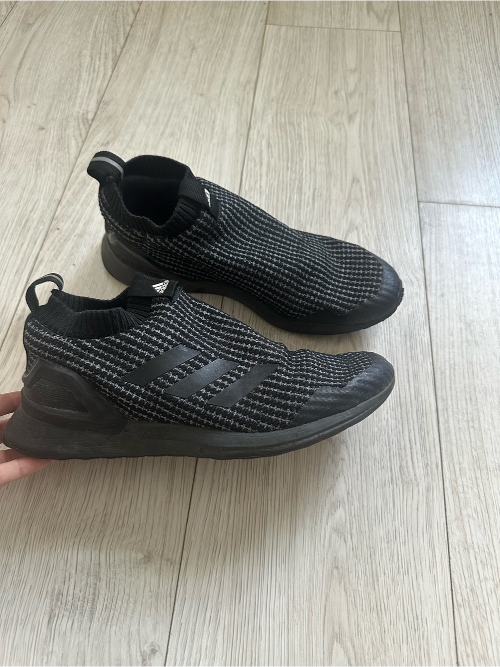 adidas Men’s Black and Gray Slip-On Knit Sneakers